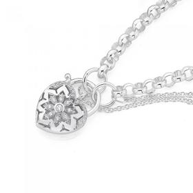 Sterling-Silver-CZ-Flower-Padlock-Belcher-Bracelet on sale