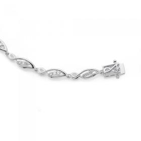 Sterling+Silver+Open+Leaf+CZ+Fancy+Bracelet