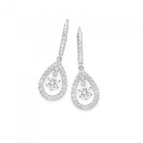 Sterling+Silver+6+Claw+Cubic+Zirconia+In+Open+Cubic+Zirconia+Pear+Drop+Earrings