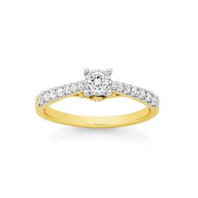 9ct-Gold-Diamond-Solitaire-Shoulder-Ring on sale