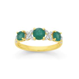 9ct+Gold+Emerald+%26amp%3B+Diamond+Ring