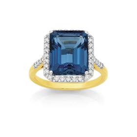 9ct+Gold+London+Blue+Topaz+%26amp%3B+Diamond+Ring