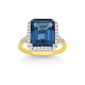 9ct-Gold-London-Blue-Topaz-Diamond-Ring on sale