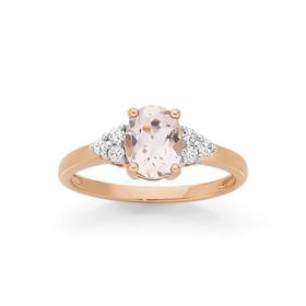 9ct+Rose+Gold+Morganite+%26amp%3B+Diamond+Dress+Ring