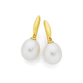 9ct+Gold+Freshwater+Pearl+Drop+Earrings