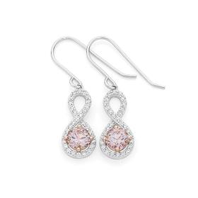 Silver-Rose-Gold-Plate-Blush-Pink-CZ-Infinity-Earrings on sale