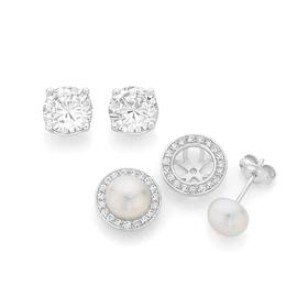 Silver+CZ+%26amp%3B+Cultured+Freshwater+Pearl+Interchangeable+Earrings+Set