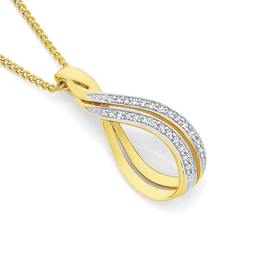 9ct+Gold+Diamond+Swirl+Pendant