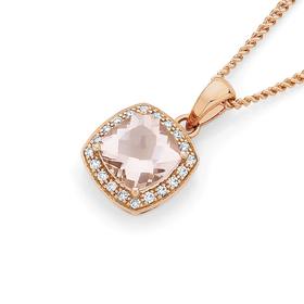 9ct+Rose+Gold+Morganite+%26amp%3B+Diamond+Pendant