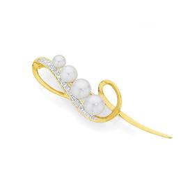 9ct-Gold-Cultured-Freshwater-Pearl-Diamond-Brooch on sale