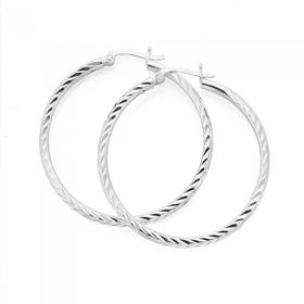 Silver-35mm-Diamond-Cut-Hoop-Earrings on sale