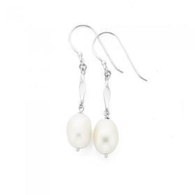 Sterling+Silver+Cultured+Fresh+Water+Pearl+%26amp%3B+Twist+Bar+Hook+Earrings