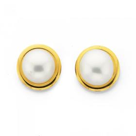 9ct-Gold-Cultured-Freshwater-Pearl-Bezel-Set-Stud-Earrings on sale