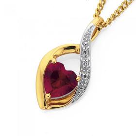 9ct+Gold+Created+Ruby+%26amp%3B+Diamond+Heart+Pendant