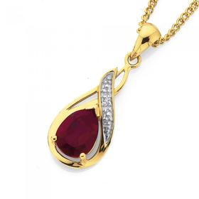 9ct-Created-Ruby-Diamond-Pear-Swirl-Drop-Pendant on sale