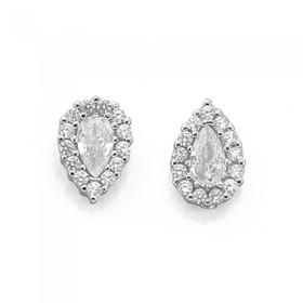 Silver-Small-Pear-CZ-Cluster-Stud-Earrings on sale