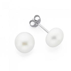 Silver+8mm+Button+Pearl+Stud+Earrings