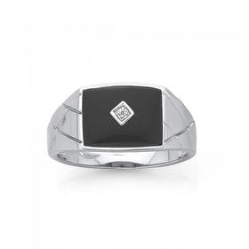 Silver+Cubic+Zirconia+On+Rectangular+Black+Agate+Criss+Cross+Ring