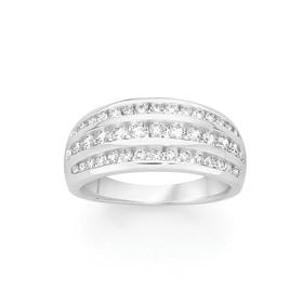 9ct+White+Gold+Diamond+Three+Row+Band