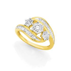 9ct+Gold+Diamond+Trilogy+Dress+Ring