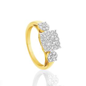 9ct+Gold+Diamond+Cluster+Trilogy+Ring