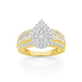 9ct+Gold+Diamond+Cluster+Pear+Shape+Dress+Ring