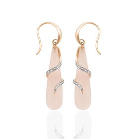 9ct+Rose+Gold+Rose+Quartz+%26amp%3B+Diamond+Teardrop+Swirl+Earrings