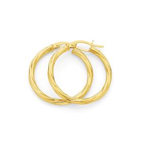 9ct+Gold+20mm+Twist+Hoop+Earrings