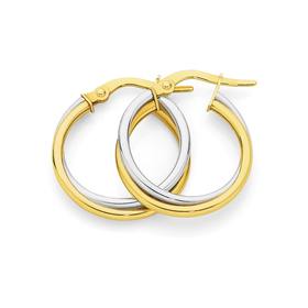 9ct+Gold+Two+Tone+20mm+Twist+Hoop+Earrings