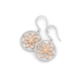 Silver+%26amp%3B+Rose+Plated+Flower+and+CZ+Earrings