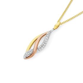 9ct+Gold+Tri+Tone+Diamond+Marquise+Shape+Drop+Pendant