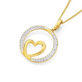 9ct+Gold+Diamond+Circle+Heart+Pendant