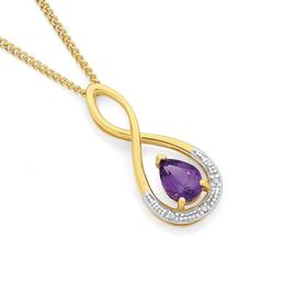 9ct+Gold+Amethyst+%26amp%3B+Diamond+Teardrop+Pendant