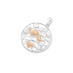 Silver-Rose-Plated-Lovebirds-Pendant on sale