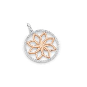 Silver+%26amp%3B+Rose+Plated+Flower+and+CZ+Pendant