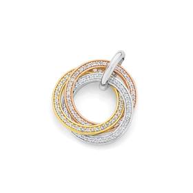 Silver+%26amp%3B+Two+Tone+Gold+Plated+Interlocking+Circles+%26amp%3B+CZ+Pendant