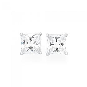 Silver+6mm+CZ+Claw+Set+Square+Stud+Earrings