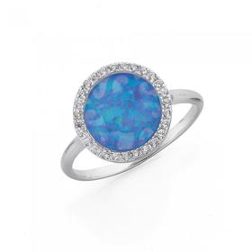 Silver-Round-Synthetic-Opal-And-Cubic-Zirconia-Ring on sale