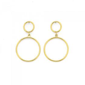 9ct-Gold-Double-Circle-Stud-Drop-Earrings on sale