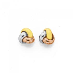 9ct+Gold+Tri+Tone+9mm+Knot+Stud+Earrings