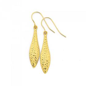9ct+Gold+Diamond-cut+Pointed+Drop+Earrings