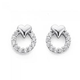 Silver-CZ-Circle-With-Heart-Stud-Earrings on sale