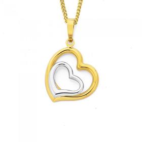 9ct-Gold-Two-Tone-Double-Open-Hearts-Pendant on sale