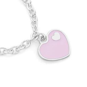 Silver-17cm-Belcher-Pink-Enamel-Heart-Charm-Bracelet on sale