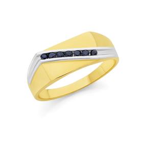 9ct-Two-Tone-Gold-Natural-Black-Sapphires-Gents-Ring on sale