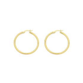 9ct+Gold+2x30mm+Hoop+Earrings