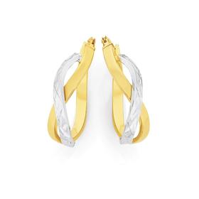 9ct-Two-Tone-Gold-Crossover-Oval-Hoop-Earrings on sale