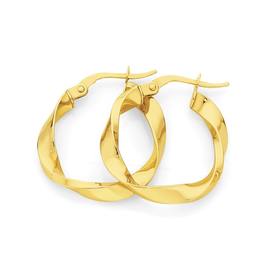 9ct+Gold+15mm+Ribbon+Twist+Hoop+Earrings