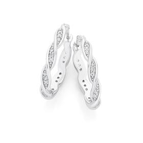 Sterling+Silver+Cubic+Zirconia+Twisted+Hoop+Earrings