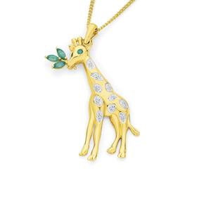 9ct-Gold-Emerald-Diamond-Giraffe-Pendant on sale